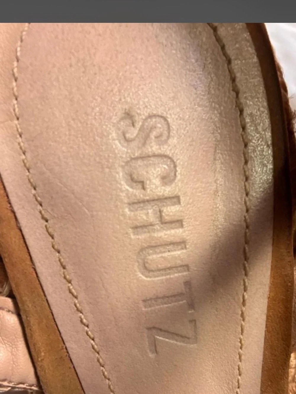 SCHÜTZ- tan & brown wedge sandals with rhinestone straps- Size: 35Br.